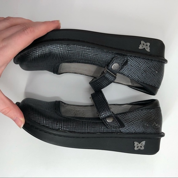 ALEGRIA Belle Grid Silver Mary Jane Clog Shoe Comfort Adjustable Strap 36 Women - Picture 5 of 11